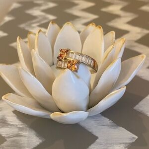Vintage 925 BBJ Sterling Silver Base Citrine & CZ Cocktail Ring | Baguette Band